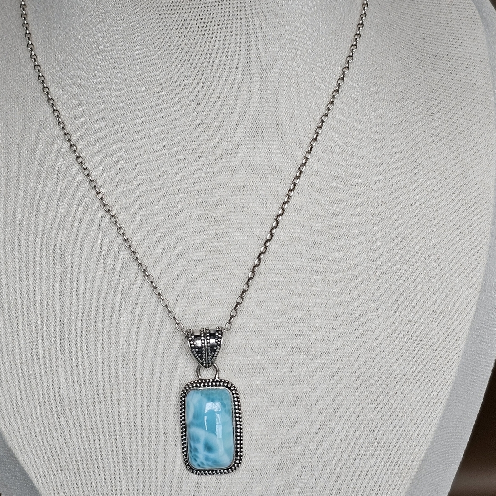 Genuine Larimar Pendant & Sterling Silver Necklace! - Picture 3 of 6